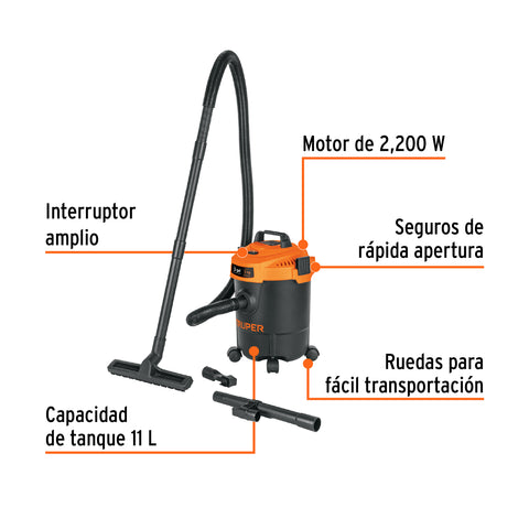 Aspiradora de sólidos y líquidos, 3 gal, plástica, negra | ASP-03N | 102962