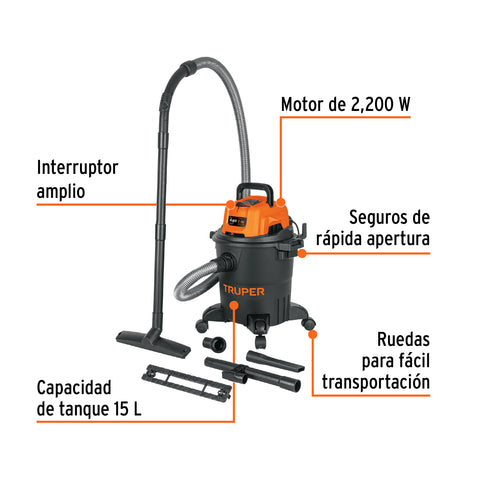 Aspiradora de sólidos y líquidos, 4 gal, plástica, negra | ASP-04N | 102963