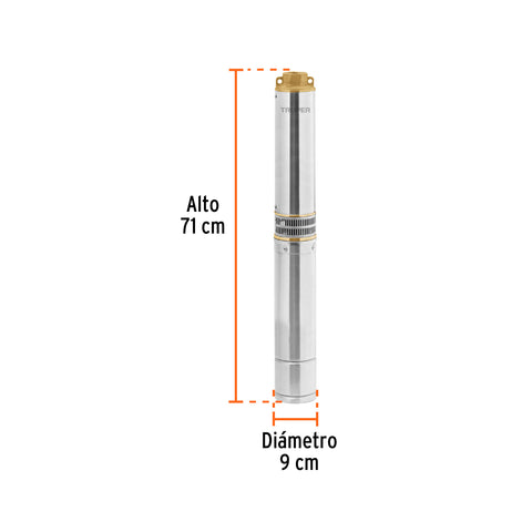 Bomba sumergible tipo bala, 1HP, uso agrícola, 220V, TRUPER | BOS-1LM-2 | 102975