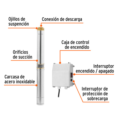 Bomba sumergible tipo bala, 2HP, uso agrícola, 220V, TRUPER | BOS-2LM-2 | 102977