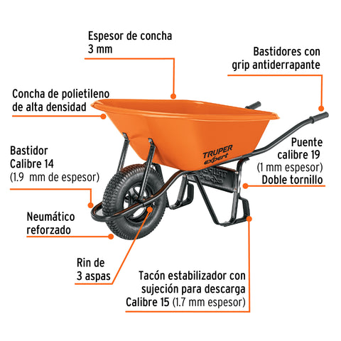 Carretilla 6ft3 Expert plástica, neumática, bastidor tubular | CAT-60PLX | 103008