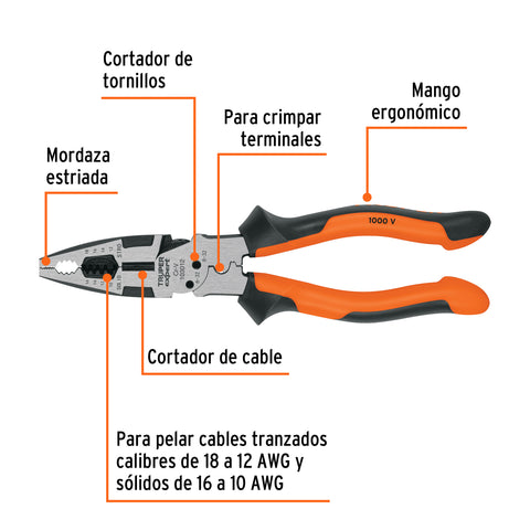 Pinza multiuso 8' electricista, comfort grip, Truper Expert | PMU-8EX | 103012