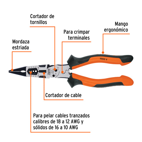 Pinza multiuso 8' punta larga, comfort grip, Truper expert | PMU-8PX | 103013