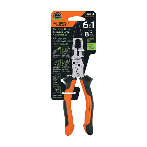 Pinza multiuso 8' punta larga, comfort grip, Truper expert | PMU-8PX | 103013