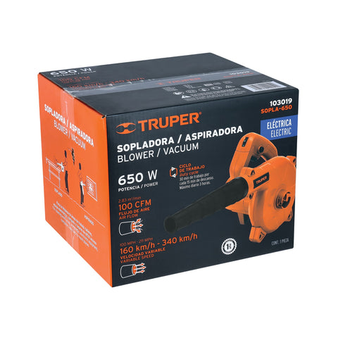 Sopladora/Aspiradora eléctrica 650 W, Truper | SOPLA-650 | 103019