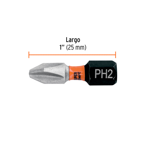 Estuche con 5 puntas de cruz PH2 de impacto largo 1' | PUDE-1102I | 103022