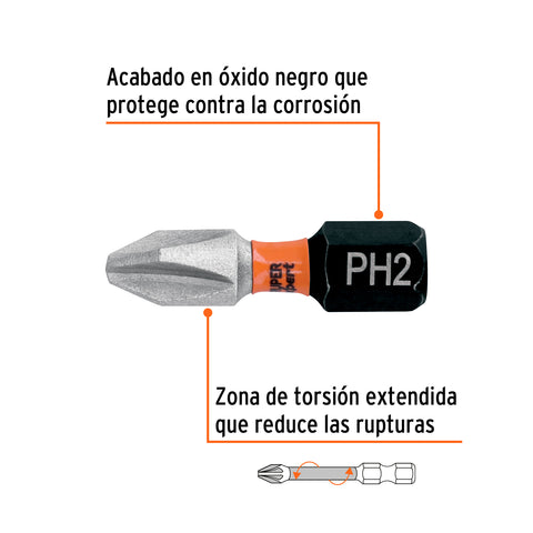 Estuche con 5 puntas de cruz PH2 de impacto largo 1' | PUDE-1102I | 103022
