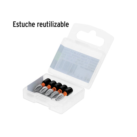 Estuche con 5 puntas de cruz PH2 de impacto largo 1' | PUDE-1102I | 103022