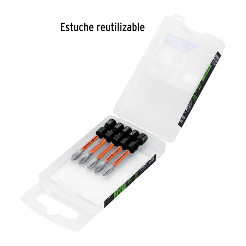 Estuche con 5 puntas de cruz PH1 de impacto largo 2' | PUDE-1201I | 103023