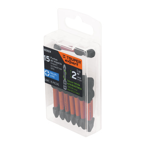 Estuche con 15 puntas de cruz PH2 de impacto largo 2' | PUDE-1202-15I | 103024