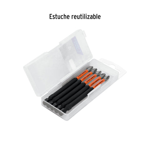 Estuche con 5 puntas de cruz PH2 de impacto largo 4' | PUDE-1402I | 103026