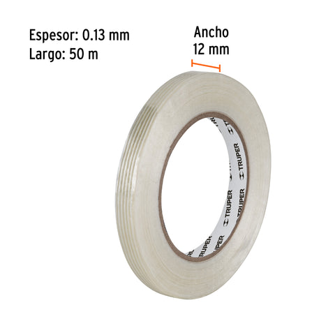 Cinta flejadora con filamentos 12mm x 50 m, transparente | CFI-12 | 103027