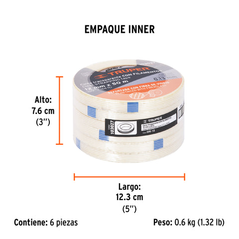 Cinta flejadora con filamentos 12mm x 50 m, transparente | CFI-12 | 103027