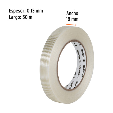 Cinta flejadora con filamentos 18mm x 50 m, transparente | CFI-18 | 103028