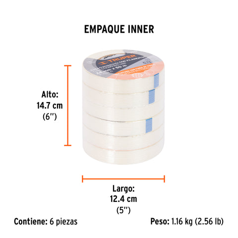 Cinta flejadora con filamentos 24mm x 50 m, transparente | CFI-24 | 103029