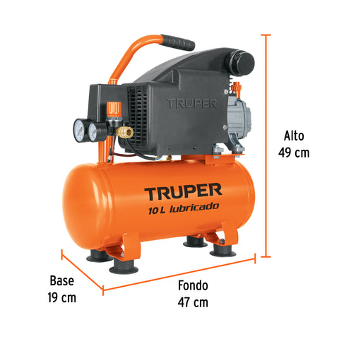 Compresor lubricado, 10L, 2 HP, horizontal, 127V, TRUPER | COMP-10L2 | 103030