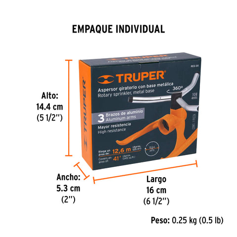 Aspersor b/metálica giratorio 3 brazos de aluminio, TRUPER | REG-3X | 10303
