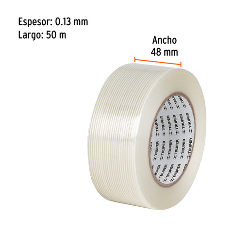 Cinta flejadora con filamentos 48mm x 50 m, transparente | CFI-48 | 103040