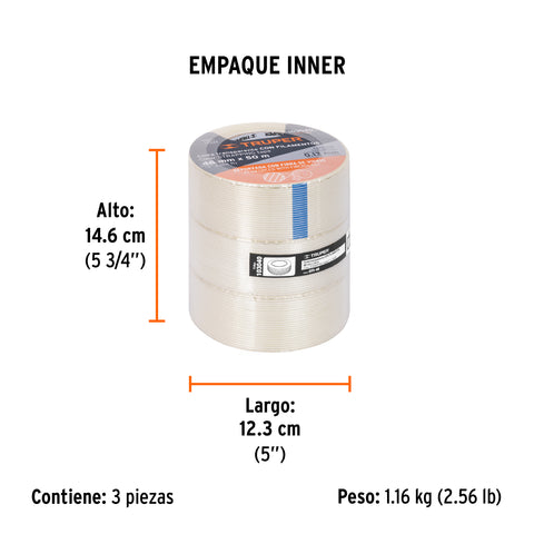 Cinta flejadora con filamentos 48mm x 50 m, transparente | CFI-48 | 103040