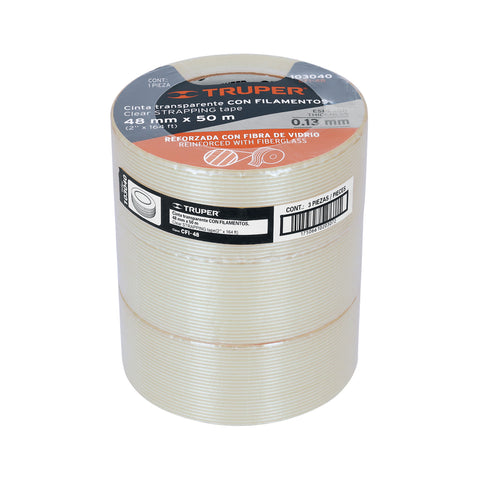 Cinta flejadora con filamentos 48mm x 50 m, transparente | CFI-48 | 103040