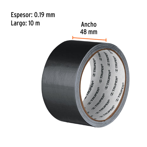 Cinta negra para ducto 10m x 48mm, espesor 0.19mm, Truper | CDU-10XN | 103061