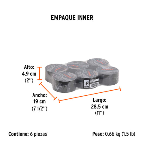 Cinta negra para ducto 10m x 48mm, espesor 0.19mm, Truper | CDU-10XN | 103061
