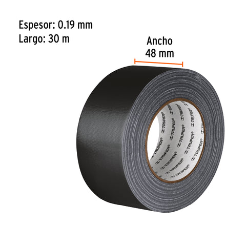 Cinta negra para ducto 30m x 48mm, espesor 0.19mm, Truper | CDU-30XN | 103062
