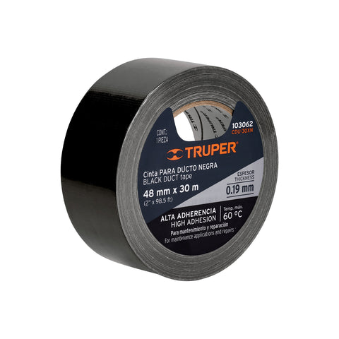 Cinta negra para ducto 30m x 48mm, espesor 0.19mm, Truper | CDU-30XN | 103062