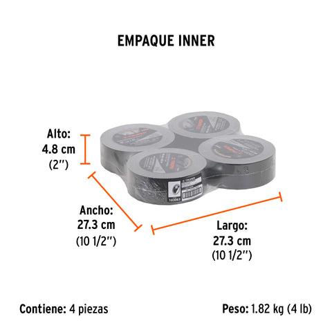 Cinta negra para ducto 50m x 48mm, espesor 0.19mm, Truper | CDU-50XN | 103063