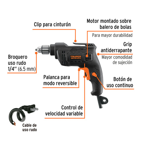 Taladro 1/4', 380W, TRUPER INDUSTRIAL | TAL-1/4N | 103067
