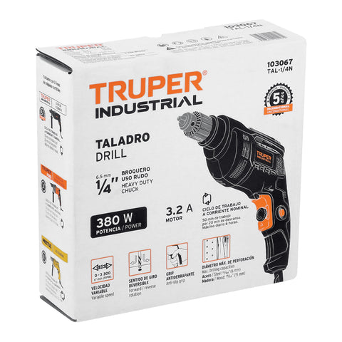 Taladro 1/4', 380W, TRUPER INDUSTRIAL | TAL-1/4N | 103067