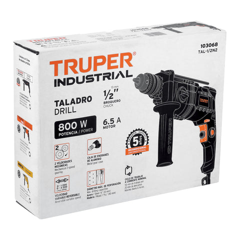 Taladro 1/2', 800W dos velocidades, TRUPER INDUSTRIAL | TAL-1/2N2 | 103068