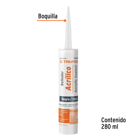 Sellador acrílico de 280 ml, negro, Truper | SACRI-100N | 103076