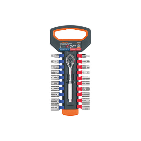 Juego de dados mm y std con matraca, cuadro 1/4', Truper | JD-1/4X21MP | 103108