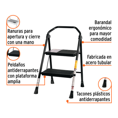 Escalera tubular, plegable, 2 peldaños, Truper | ESTU-2 | 103142