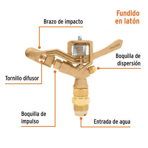 Aspersor agrícola de 3/4' fundido en latón, TRUPER | ASP-3/4BR | 10316