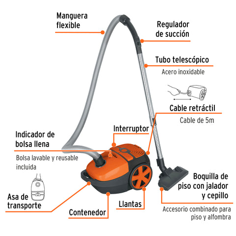 Aspiradora canister 1.8 L (0.4 gal),1,200 W (1.6 Hp), TRUPER | ASD-150 | 103190