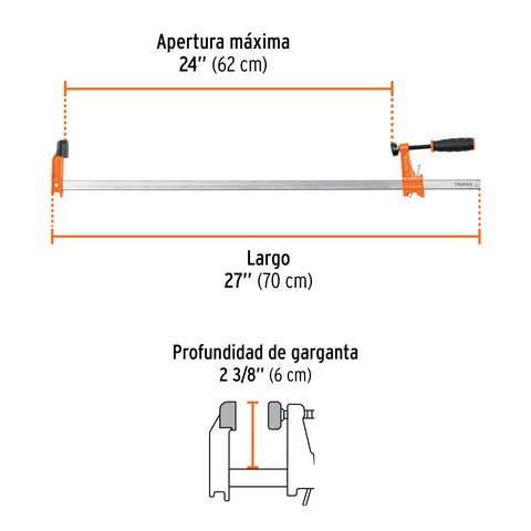 Prensa rápida tipo 'F' 24', uso ligero, Truper | PRF-24 | 103201
