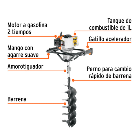 Ahoyadora / motoperforadora a gasolina 52cc, Truper | AHO-52 | 103204