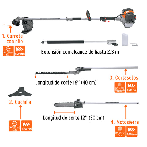 Desbrozadora multifuncional 4 en 1, a gasolina 45 cc, Truper | DES-45M | 103205