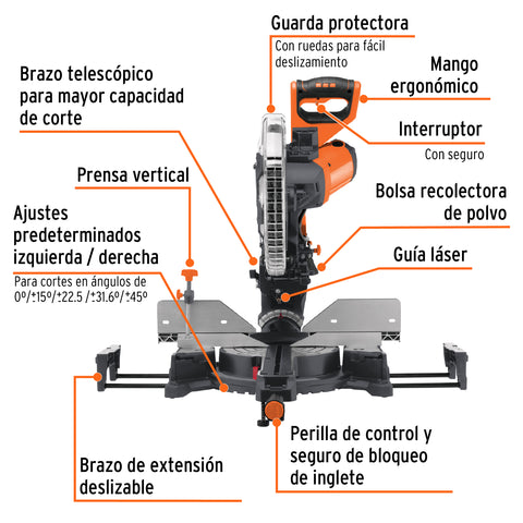 Sierra de inglete 12', 2000W telescópica compuesta, TRUPER | SINCO-12 | 103235