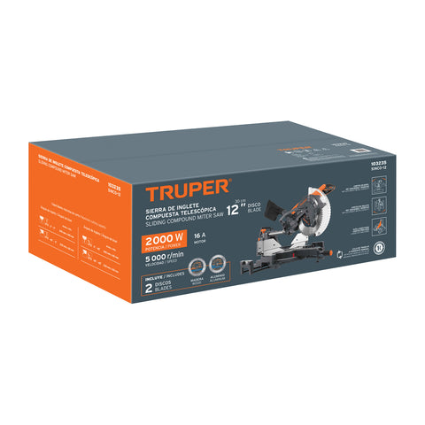 Sierra de inglete 12', 2000W telescópica compuesta, TRUPER | SINCO-12 | 103235