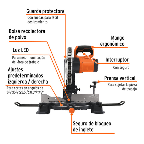 Sierra de inglete 10', 1900W compuesta, TRUPER | SINCO-10-3 | 103236