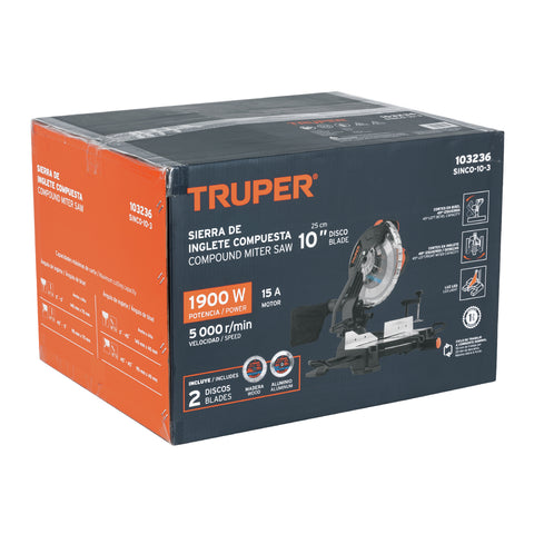 Sierra de inglete 10', 1900W compuesta, TRUPER | SINCO-10-3 | 103236