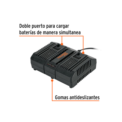 Cargador dual de baterías de ion litio 20V, TRUPER PRO | CARD-20A | 103241