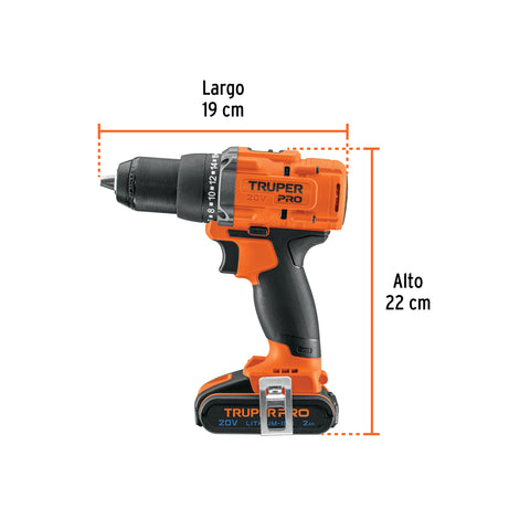 Taladro 1/2', 20V, 1 batería 2Ah, TRUPER PRO | TALI-20A2 | 103249