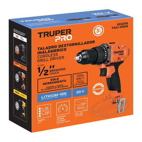 Taladro 1/2', 20V, sin accesorios, TRUPER PRO | TALI-20AS | 103250