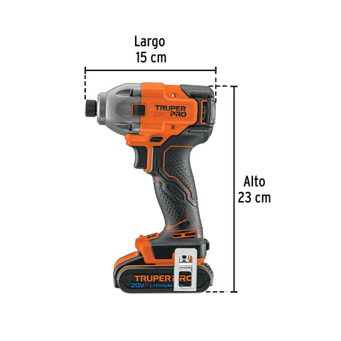 Destornillador de impacto 1/4', 20V, 1 batería 2Ah, PRO | DIMI-20A2 | 103253