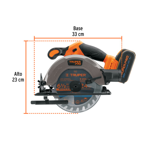 Sierra circular 6-1/2', 20V, 1 batería 4Ah, TRUPER PRO | SICI-20A | 103256