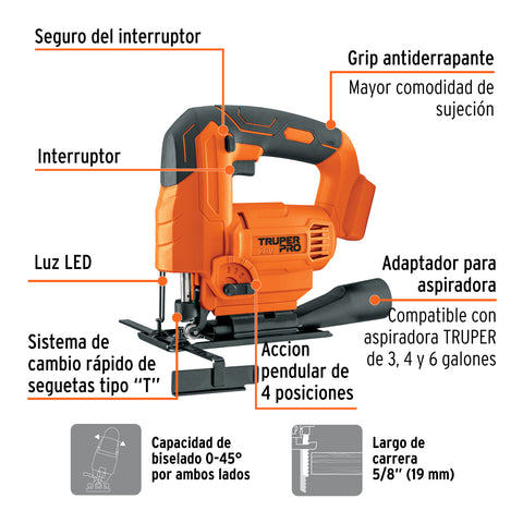 Sierra caladora 20V, sin accesorios, TRUPER PRO | CALI-20AS | 103260